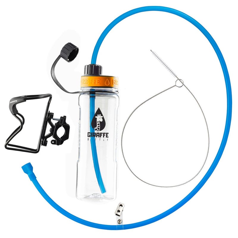 Giraffe Bottle Journey Hydration System Clear Tritan Bottle 36 inch 92 cm Journey Straw with Round Tube Mounted Bottle Cage